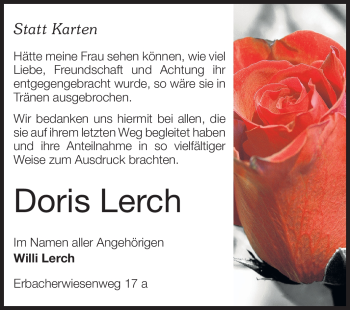 Traueranzeige von Doris Lerch von Starkenburger Echo