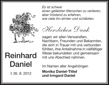 Traueranzeige von Reinhard Daniel von Echo-Zeitungen (Gesamtausgabe)