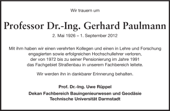 Traueranzeige von Gerhard Paulmann von Echo-Zeitungen (Gesamtausgabe)