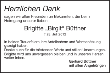 Traueranzeige von Brigitte Büttner von Darmstädter Echo, Odenwälder Echo, Rüsselsheimer Echo, Groß-Gerauer-Echo, Ried Echo