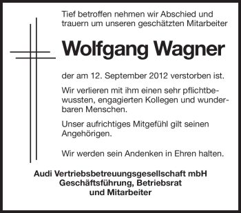 Traueranzeige von Wolfgang Wagner von Echo-Zeitungen (Gesamtausgabe)