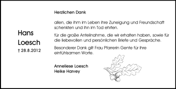 Traueranzeige von Hans Loesch von Echo-Zeitungen (Gesamtausgabe)
