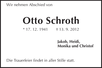 Traueranzeige von Otto Schroth von Echo-Zeitungen (Gesamtausgabe)