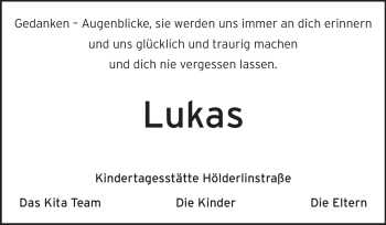 Traueranzeige von Lukas Kamenzin von Rüsselsheimer Echo, Groß-Gerauer-Echo, Ried Echo