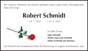 Traueranzeige von Robert Schmidt von Echo-Zeitungen (Gesamtausgabe)