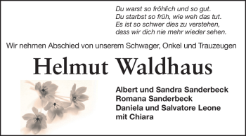 Traueranzeige von Helmut Waldhaus von Darmstädter Echo, Odenwälder Echo, Rüsselsheimer Echo, Groß-Gerauer-Echo, Ried Echo