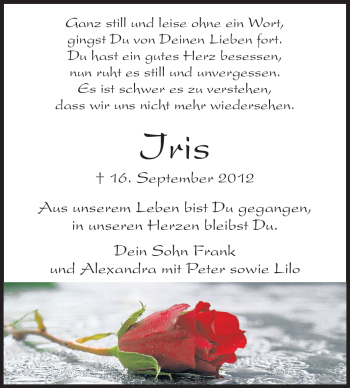 Traueranzeige von Iris Pfaff von Echo-Zeitungen (Gesamtausgabe)