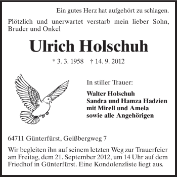 Traueranzeige von Ulrich Holschuh von Odenwälder Echo