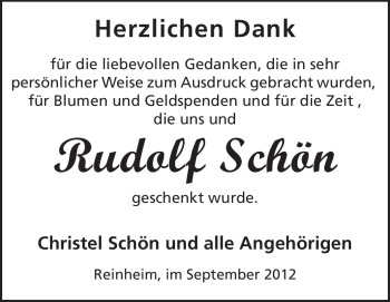 Traueranzeige von Rudolf Schön von Echo-Zeitungen (Gesamtausgabe)