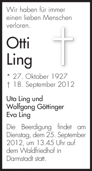 Traueranzeige von Otti Ling von Echo-Zeitungen (Gesamtausgabe)
