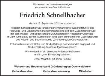 Traueranzeige von Friedrich Schnellbacher von Odenwälder Echo
