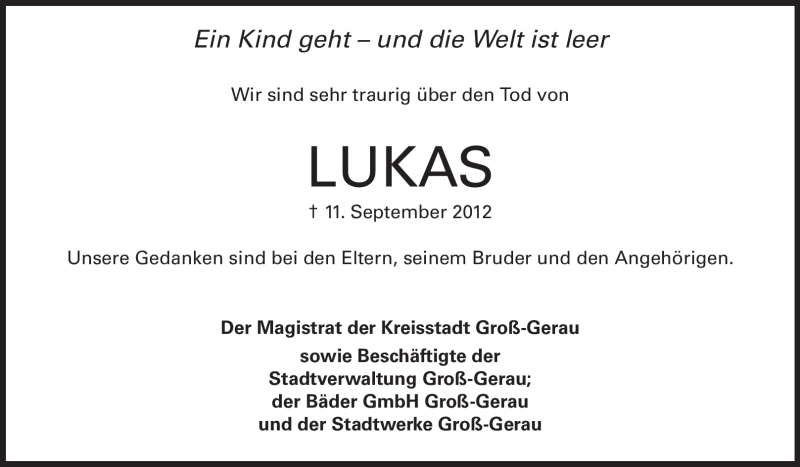  Traueranzeige für Lukas Kamenzin vom 20.09.2012 aus Rüsselsheimer Echo, Groß-Gerauer-Echo, Ried Echo