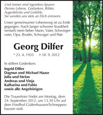 Traueranzeige von Georg Dilfer von Echo-Zeitungen (Gesamtausgabe)
