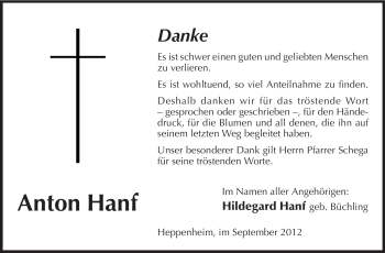 Traueranzeige von Anton Hanf von Starkenburger Echo