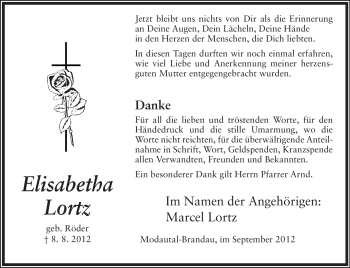 Traueranzeige von Elisabetha Lortz von Echo-Zeitungen (Gesamtausgabe)