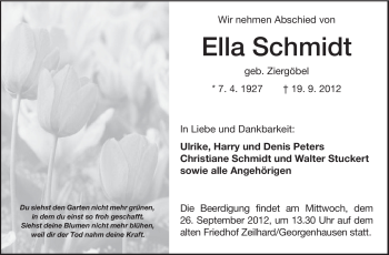 Traueranzeige von Ella Schmidt von Echo-Zeitungen (Gesamtausgabe)