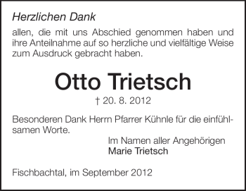 Traueranzeige von Otto Trietsch von Echo-Zeitungen (Gesamtausgabe)