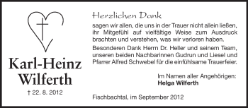 Traueranzeige von Karl-Heinz Wilferth von Echo-Zeitungen (Gesamtausgabe)
