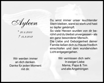 Traueranzeige von Ayleen  von Echo-Zeitungen (Gesamtausgabe)