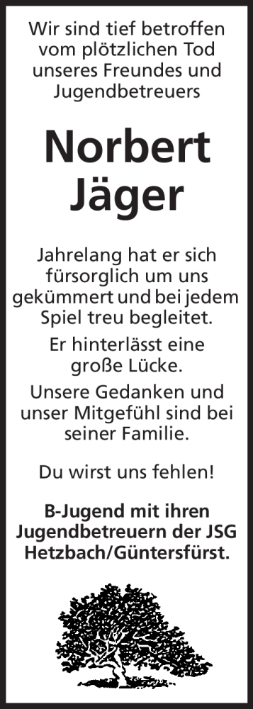  Traueranzeige für Norbert Jäger vom 22.09.2012 aus Odenwälder Echo