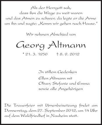 Traueranzeige von Georg Altmann von Rüsselsheimer Echo, Groß-Gerauer-Echo, Ried Echo
