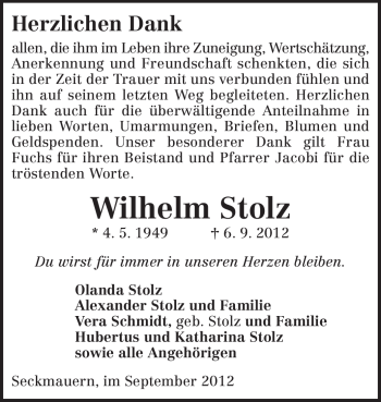 Traueranzeige von Wilhelm Stolz von Odenwälder Echo