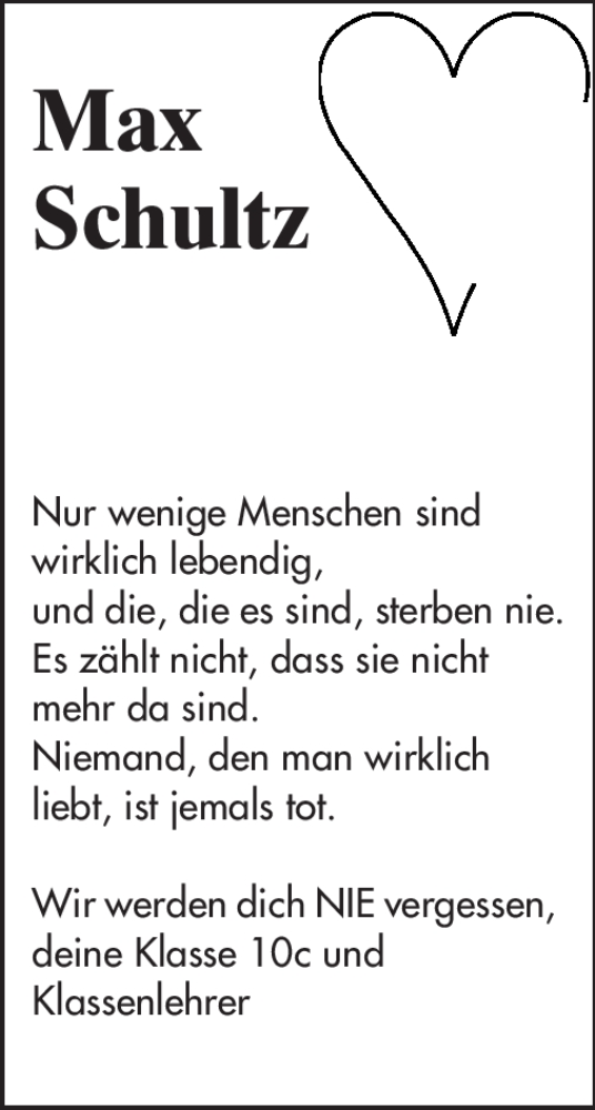  Traueranzeige für Max Schultz vom 26.09.2012 aus Odenwälder Echo