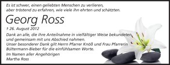 Traueranzeige von Georg Ross von Echo-Zeitungen (Gesamtausgabe)