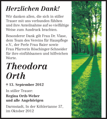 Traueranzeige von Theodora Orth von Echo-Zeitungen (Gesamtausgabe)