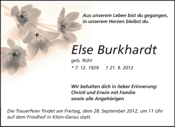 Traueranzeige von Else Burkhardt von Rüsselsheimer Echo, Groß-Gerauer-Echo, Ried Echo