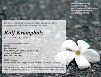 Traueranzeige von Rolf Krumpholz von Echo-Zeitungen (Gesamtausgabe)