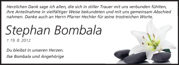 Traueranzeige von Stephan Bombala von Echo-Zeitungen (Gesamtausgabe)