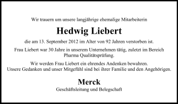 Traueranzeige von Hedwig Liebert von Echo-Zeitungen (Gesamtausgabe)