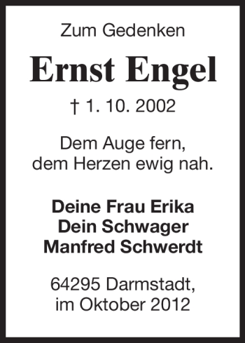 Traueranzeige von Ernst Engel von Echo-Zeitungen (Gesamtausgabe)