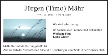 Traueranzeige von Jürgen Mähr von Echo-Zeitungen (Gesamtausgabe)