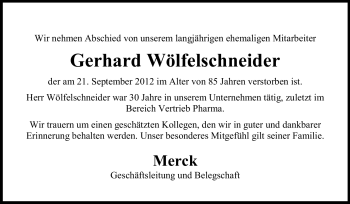 Traueranzeige von Gerhard Wölfelschneider von Echo-Zeitungen (Gesamtausgabe)