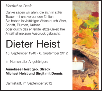Traueranzeige von Dieter Heist von Echo-Zeitungen (Gesamtausgabe)