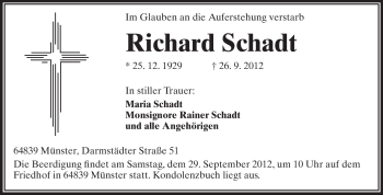 Traueranzeige von Richard Schadt von Echo-Zeitungen (Gesamtausgabe)