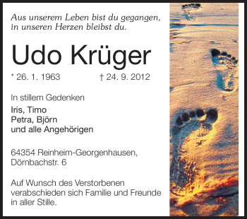 Traueranzeige von Udo Krüger von Echo-Zeitungen (Gesamtausgabe)