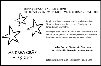 Traueranzeige von Andrea Gräf von Echo-Zeitungen (Gesamtausgabe)