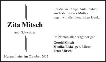 Traueranzeige von Zita Mitsch von Starkenburger Echo