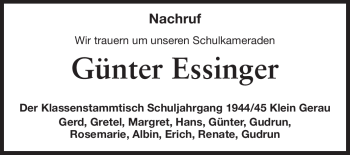 Traueranzeige von Günter Essinger von Rüsselsheimer Echo, Groß-Gerauer-Echo, Ried Echo
