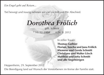 Traueranzeige von Dorothea Frölich von Starkenburger Echo