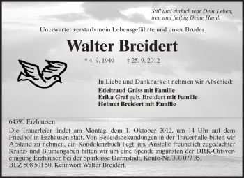 Traueranzeige von Walter Breidert von Echo-Zeitungen (Gesamtausgabe)