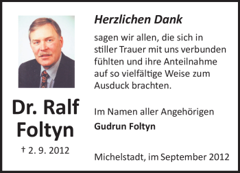 Traueranzeige von Ralf Foltyn von Odenwälder Echo