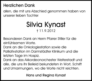 Traueranzeige von Silvia Kynast von Echo-Zeitungen (Gesamtausgabe)