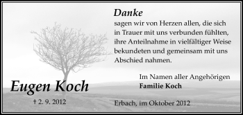 Traueranzeige von Eugen Koch von Odenwälder Echo
