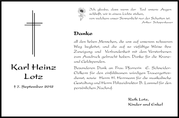 Traueranzeige von Karl-Heinz Lotz von Rüsselsheimer Echo, Groß-Gerauer-Echo, Ried Echo