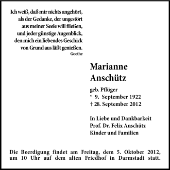 Traueranzeige von Marianne Anschütz von Echo-Zeitungen (Gesamtausgabe)
