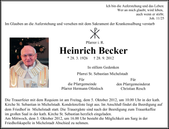Traueranzeige von Heinrich Becker von Odenwälder Echo